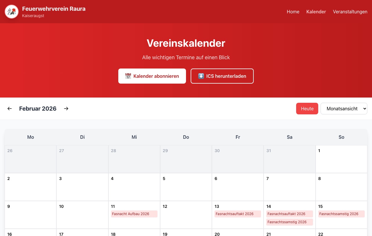Monatsansicht des Vereinskalenders