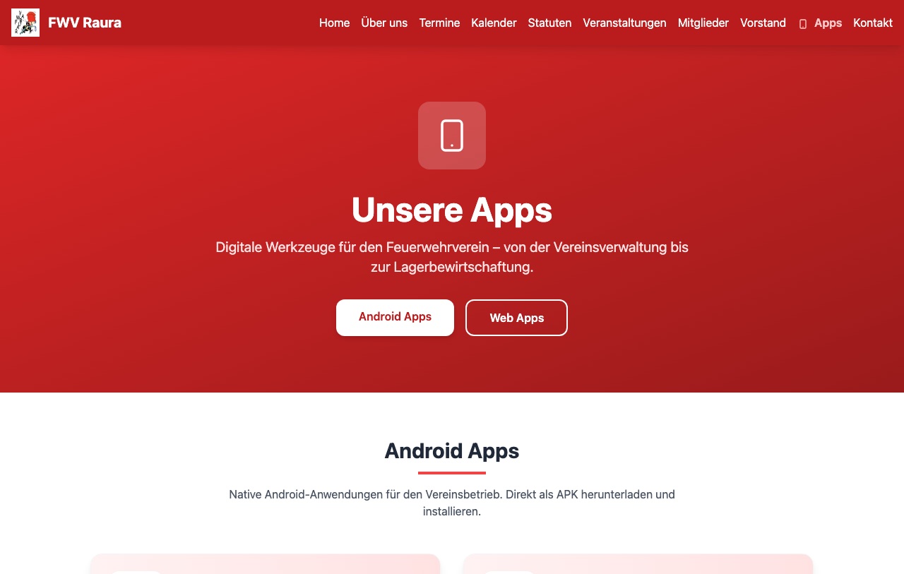 Übersichtsseite der Apps
