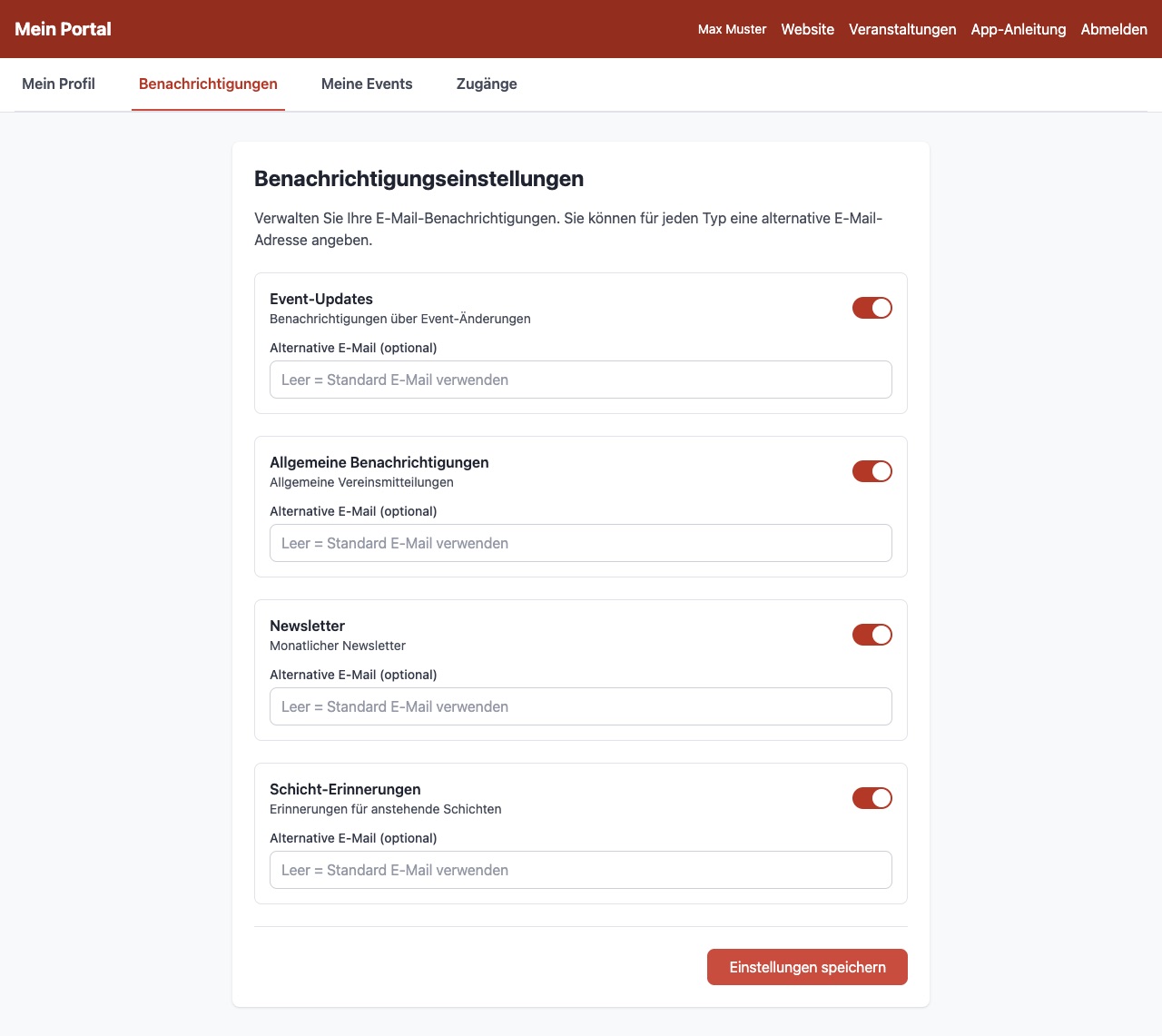 Reiter Benachrichtigungen mit vier Schaltern